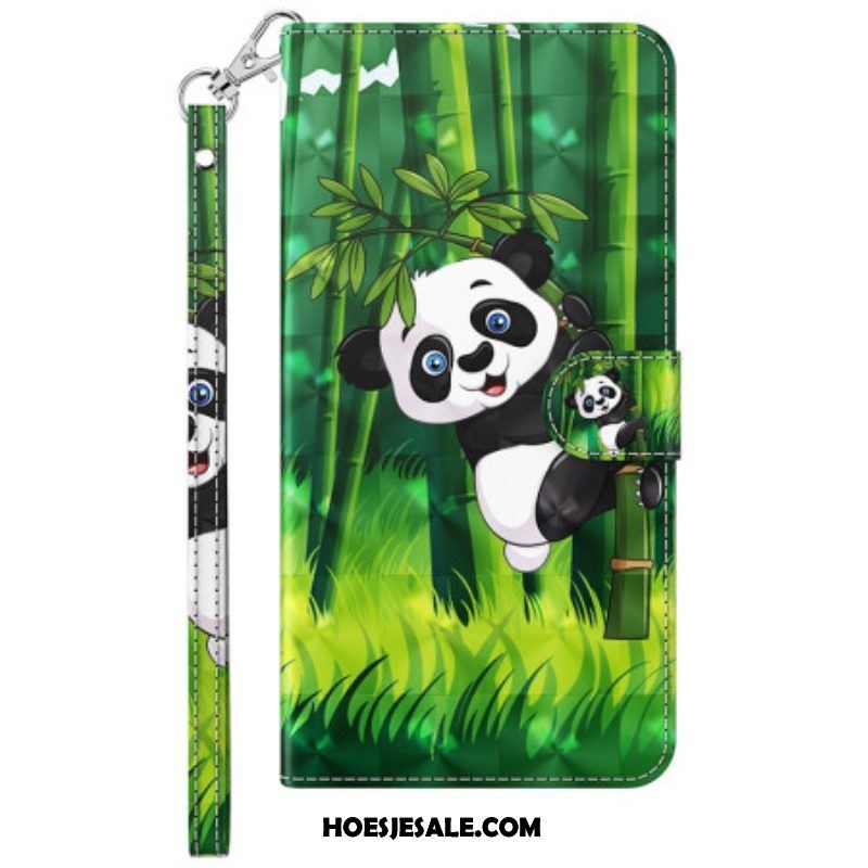Folio-hoesje voor Samsung Galaxy A14 / A14 5G Panda Love Met Sleutelkoord