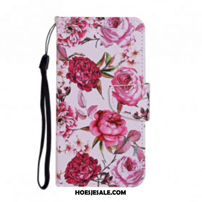 Folio-hoesje voor Samsung Galaxy A52 4G / A52 5G / A52s 5G Meesterlijke Bloemen Met Riem