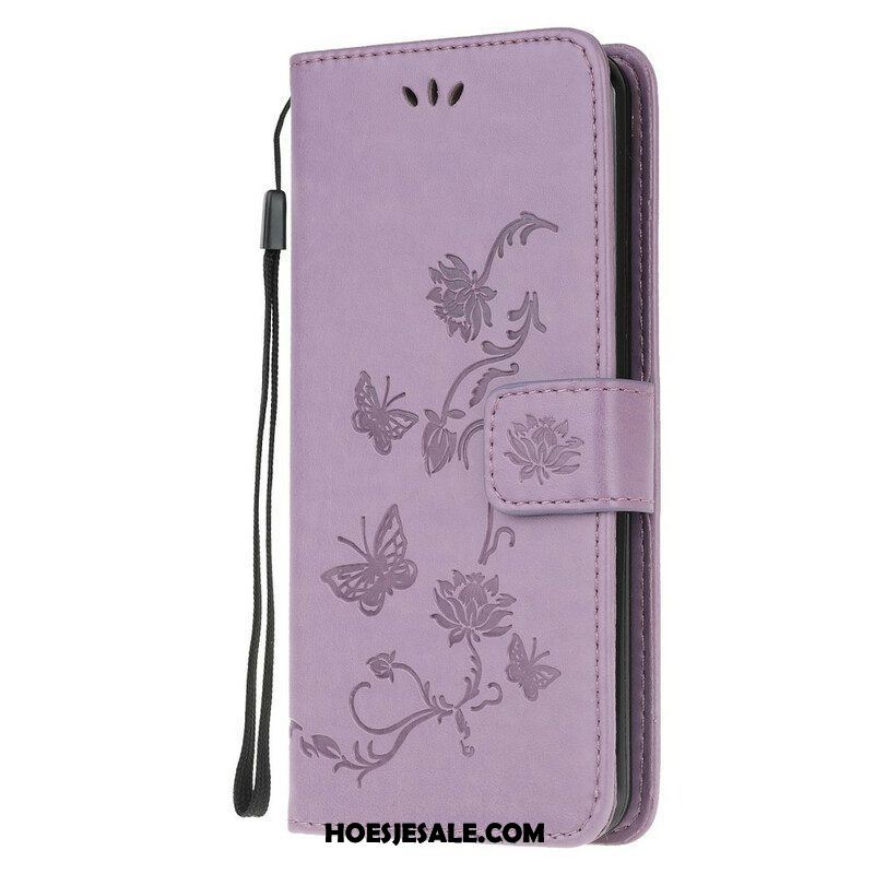 Folio-hoesje voor Samsung Galaxy A52 4G / A52 5G / A52s 5G Met Ketting String Vlinders En Bloemen