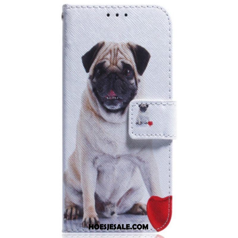 Folio-hoesje voor Samsung Galaxy A54 5G Met Ketting Grappige Mopshond Met Riem