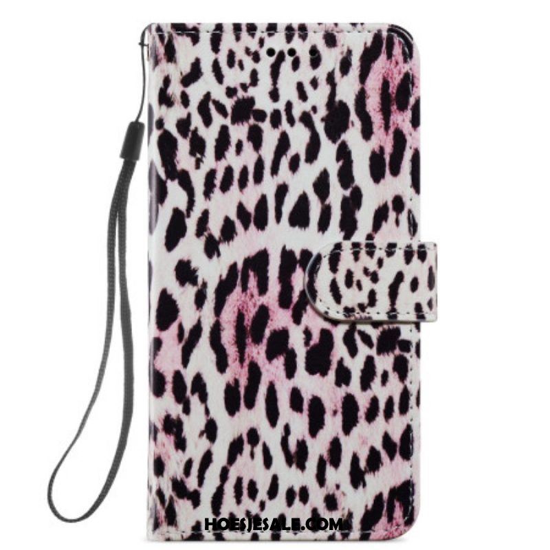 Folio-hoesje voor Samsung Galaxy A54 5G Met Ketting Strappy Leopard-stijl