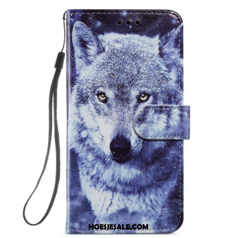 Folio-hoesje voor Samsung Galaxy A54 5G Met Ketting Tedere Wolf Met Riem