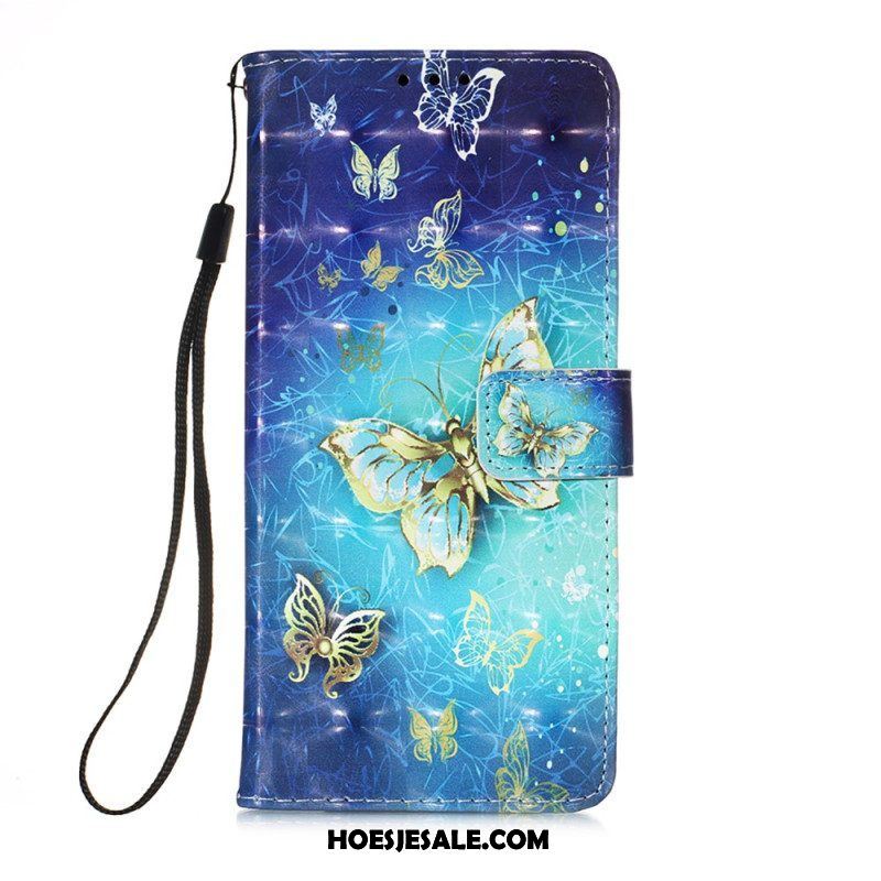 Folio-hoesje voor Samsung Galaxy A54 5G Met Ketting Vlucht Van Vlinders In Lanyard