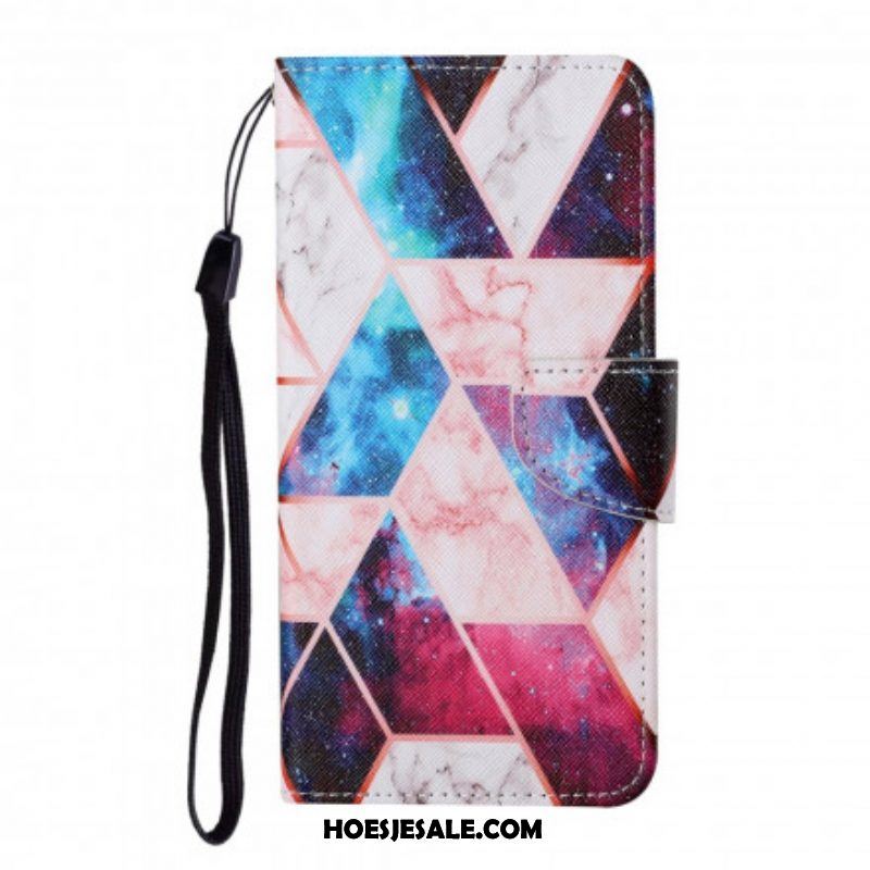 Folio-hoesje voor Samsung Galaxy M12 / A12 Marmer Met Lanyard