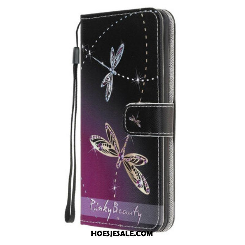 Folio-hoesje voor Samsung Galaxy M12 / A12 Met Ketting Strappy Libellen