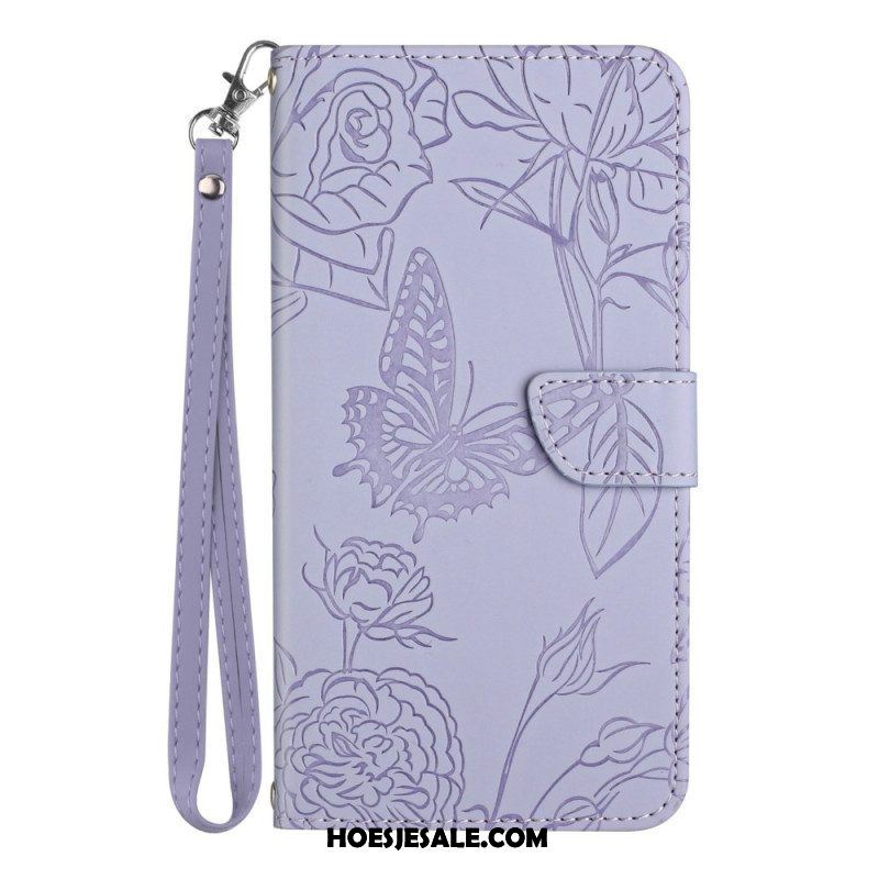 Folio-hoesje voor Samsung Galaxy M13 Discrete Vlinders En Lanyard