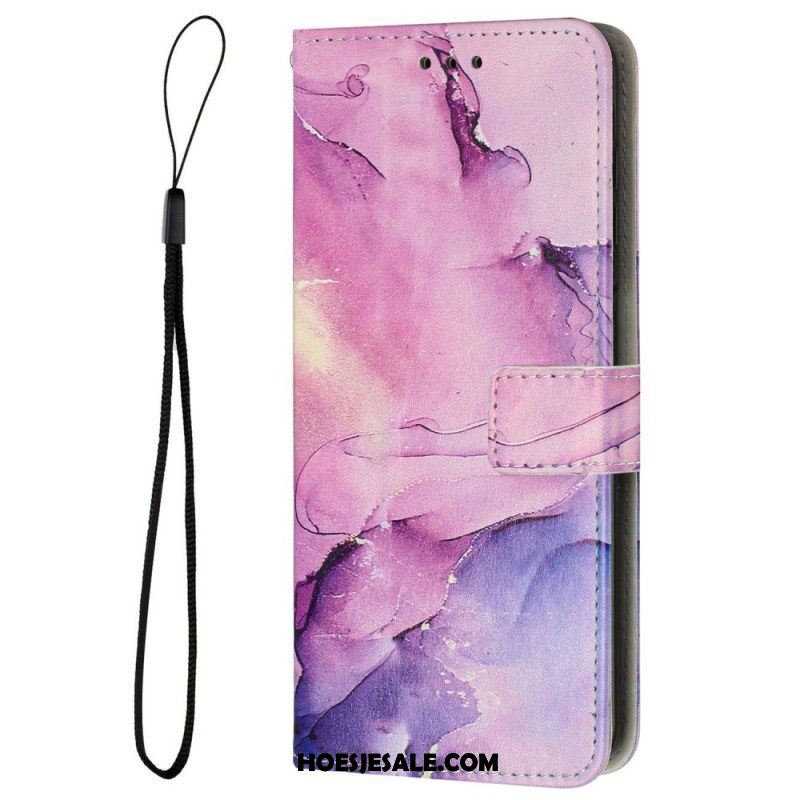 Folio-hoesje voor Samsung Galaxy M13 Marmer Met Lanyard