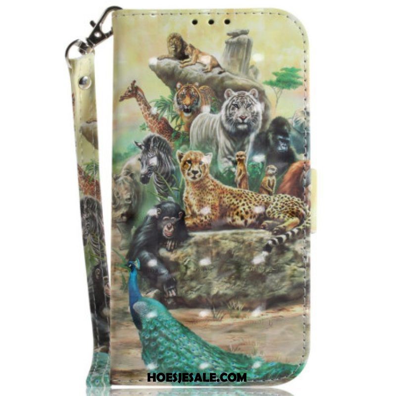 Folio-hoesje voor Samsung Galaxy M13 Met Ketting String Safari Dieren