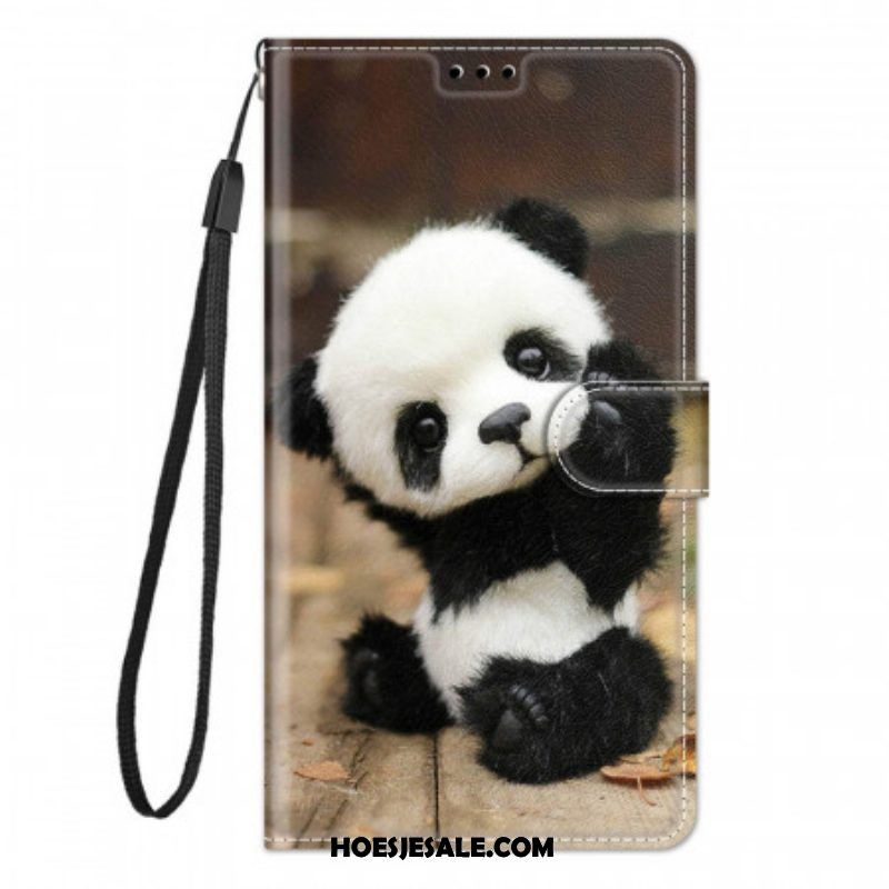 Folio-hoesje voor Samsung Galaxy M23 5G Met Ketting Kleine Panda Met Riem
