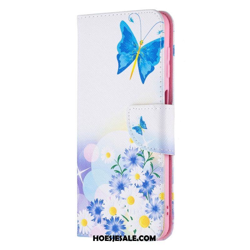 Folio-hoesje voor Samsung Galaxy M32 Geschilderde Vlinders En Bloemen