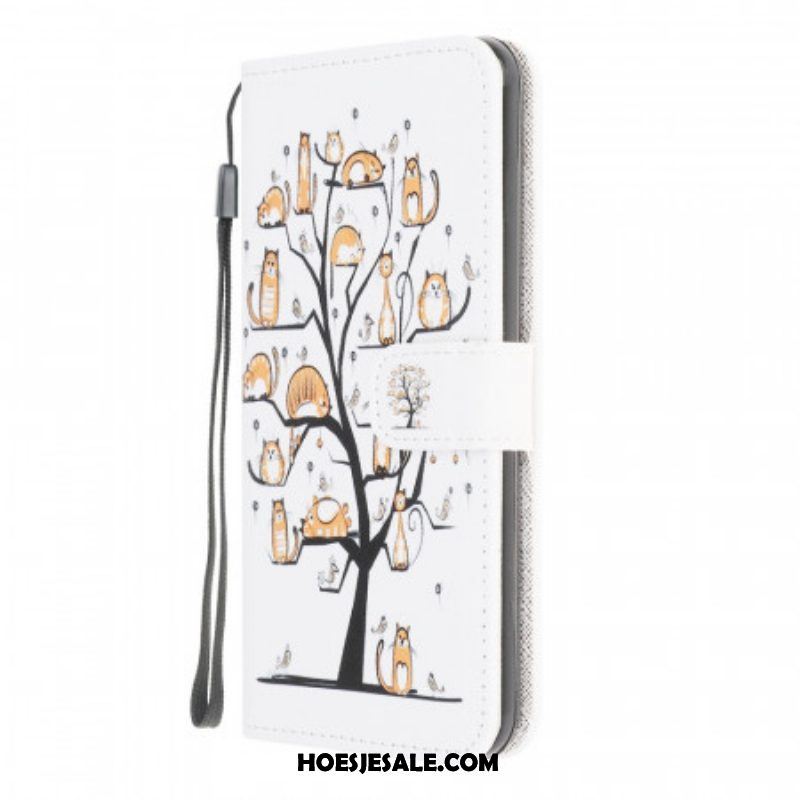 Folio-hoesje voor Samsung Galaxy M32 Met Ketting Funky Cats Met Riem