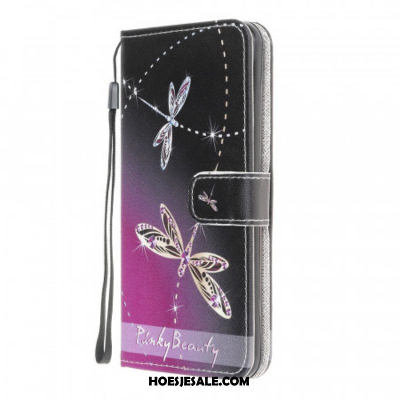 Folio-hoesje voor Samsung Galaxy M32 Met Ketting Strappy Libellen