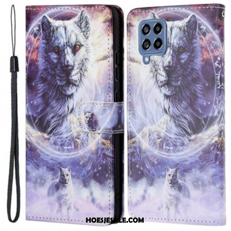 Folio-hoesje voor Samsung Galaxy M53 5G Met Ketting Lanyard Wolf