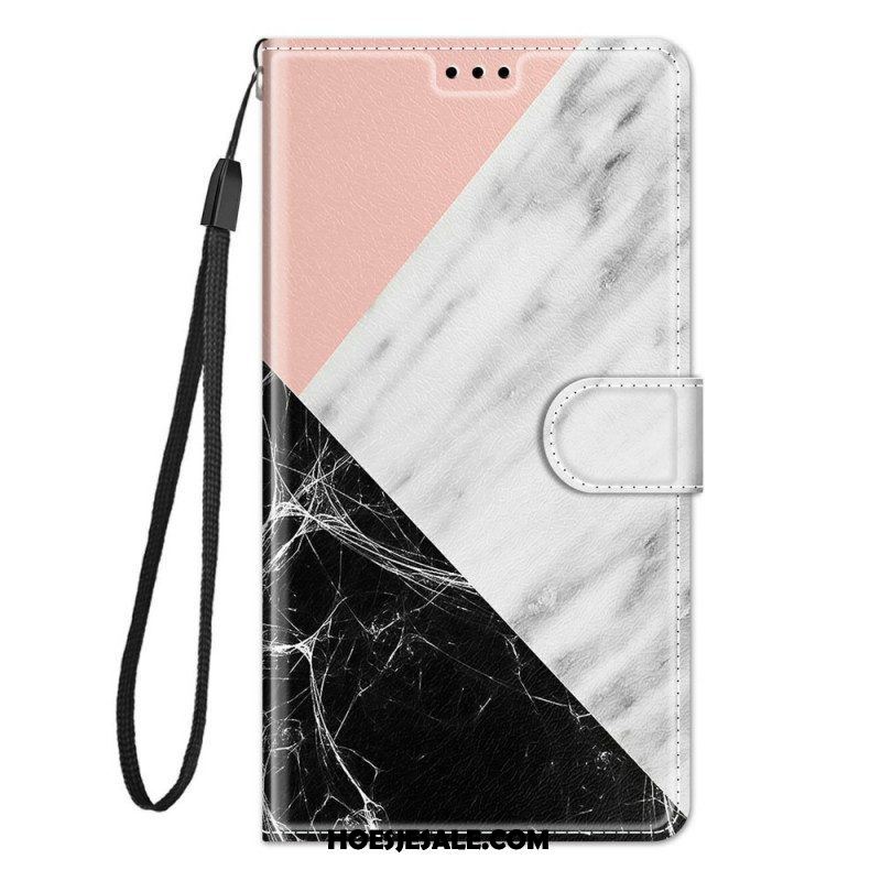 Folio-hoesje voor Samsung Galaxy M53 5G Met Ketting Marmer Strippen