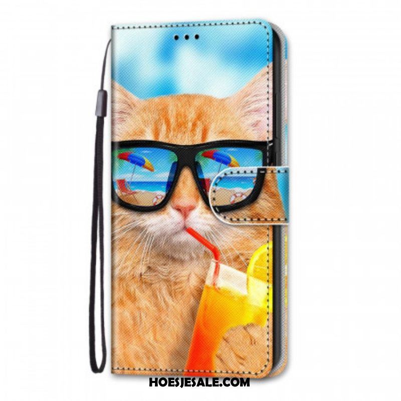 Folio-hoesje voor Samsung Galaxy M53 5G Met Ketting Strappy Star-kat