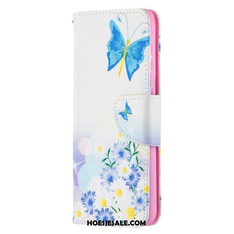 Folio-hoesje voor Samsung Galaxy S21 5G Geschilderde Vlinders En Bloemen