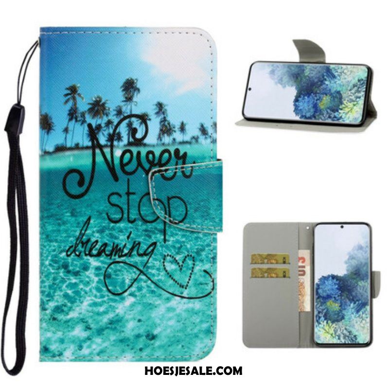 Folio-hoesje voor Samsung Galaxy S21 5G Met Ketting Stop Nooit Met Dromen In Marineblauwe Bandjes