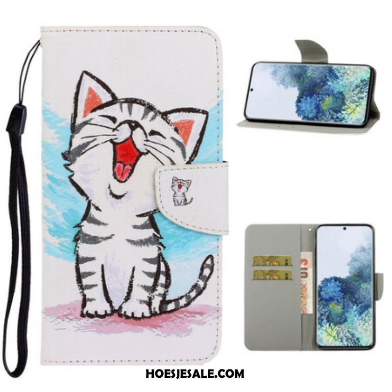 Folio-hoesje voor Samsung Galaxy S21 5G Met Ketting Strappy Kleur Kitten