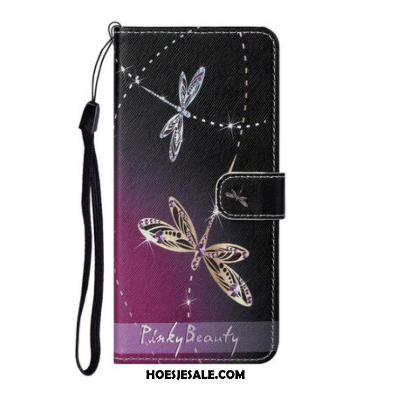 Folio-hoesje voor Samsung Galaxy S21 5G Met Ketting Strappy Libellen