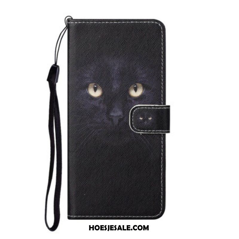 Folio-hoesje voor Samsung Galaxy S21 5G Met Ketting Strappy Zwarte Kattenogen