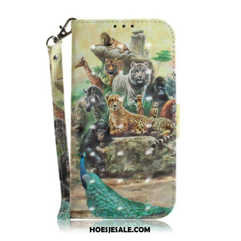 Folio-hoesje voor Samsung Galaxy S21 5G Met Ketting String Safari Dieren