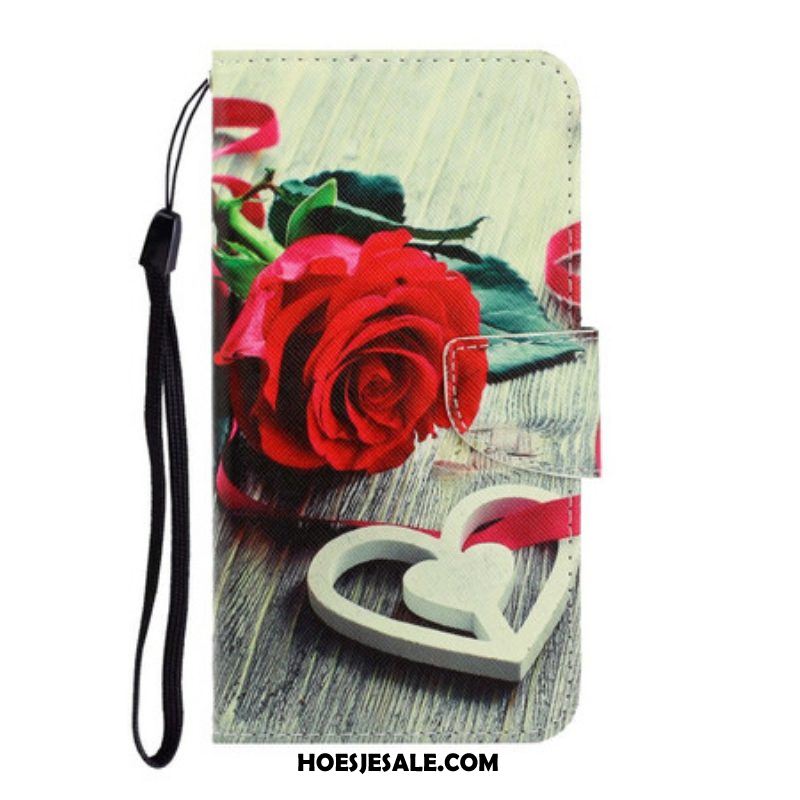 Folio-hoesje voor Samsung Galaxy S21 FE Met Ketting Romantische Roos Met Riem