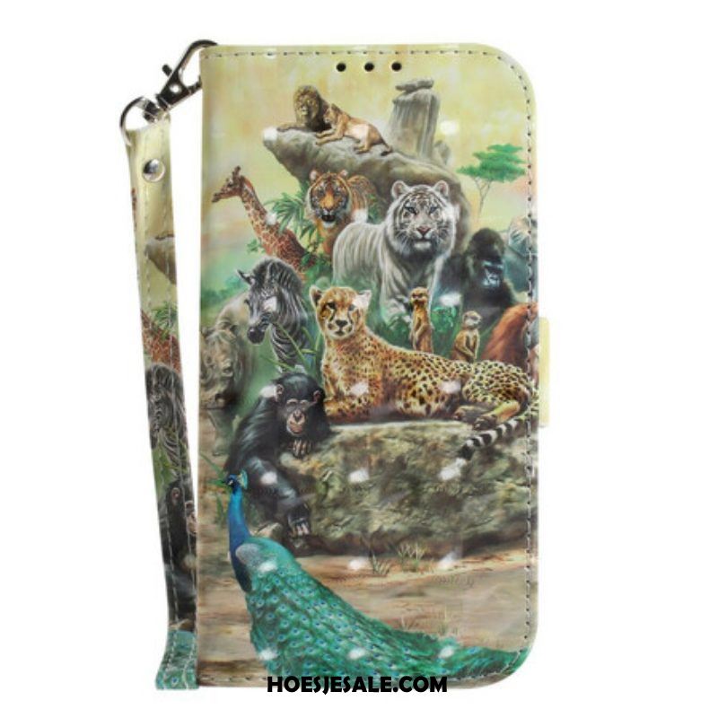 Folio-hoesje voor Samsung Galaxy S21 FE Met Ketting String Safari Dieren