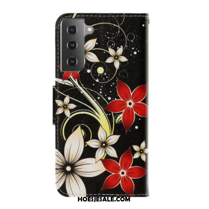 Folio-hoesje voor Samsung Galaxy S21 Plus 5G Met Ketting Kleurrijke Strappy Bloemen