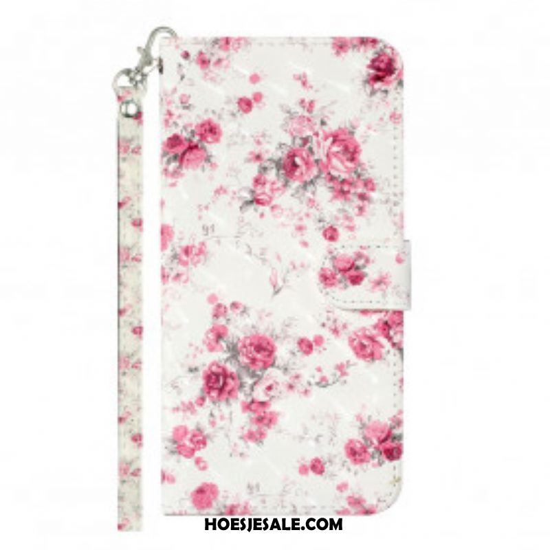 Folio-hoesje voor Samsung Galaxy S21 Ultra 5G Met Ketting Band Lichtvlek Bloemen