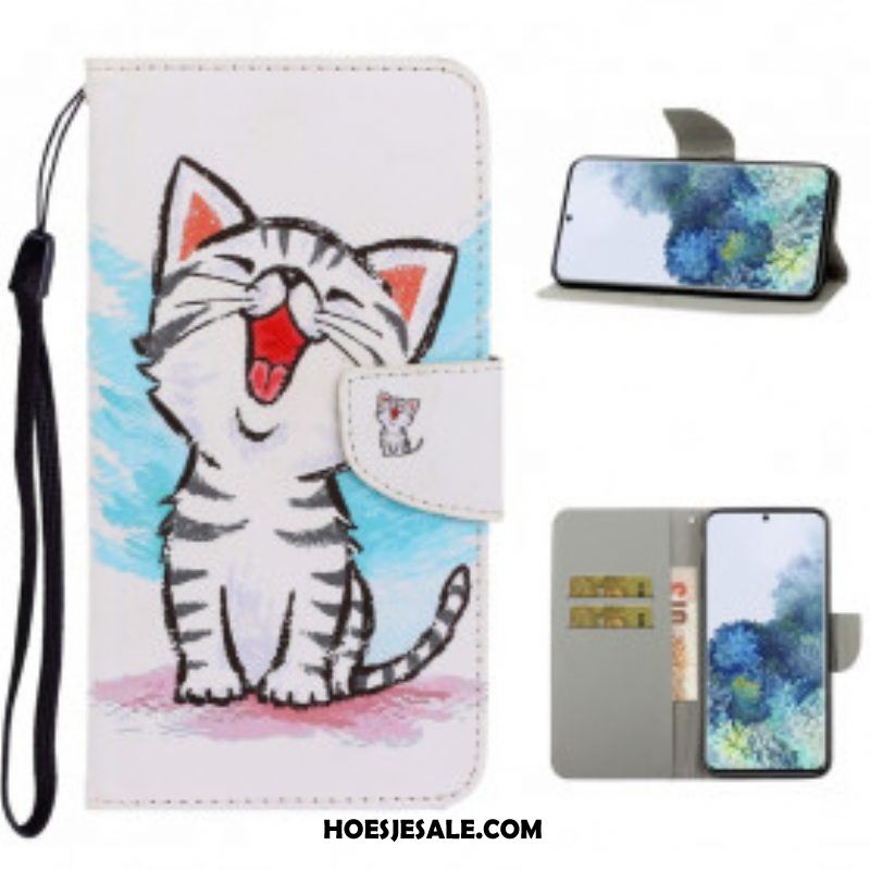 Folio-hoesje voor Samsung Galaxy S21 Ultra 5G Met Ketting Strappy Kleur Kitten