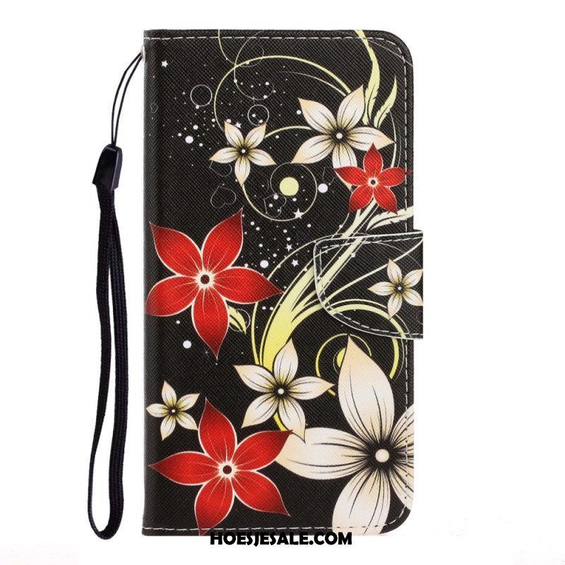 Folio-hoesje voor Samsung Galaxy S22 Plus 5G Met Ketting Kleurrijke Strappy Bloemen