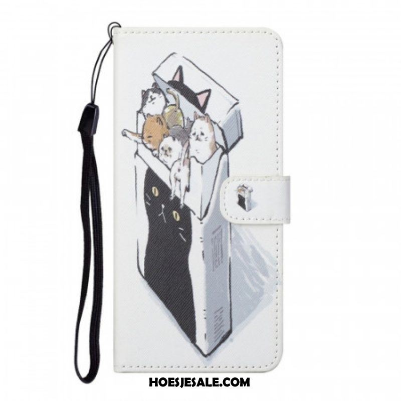 Folio-hoesje voor Samsung Galaxy S22 Plus 5G Met Ketting Levering Katten Met Strings