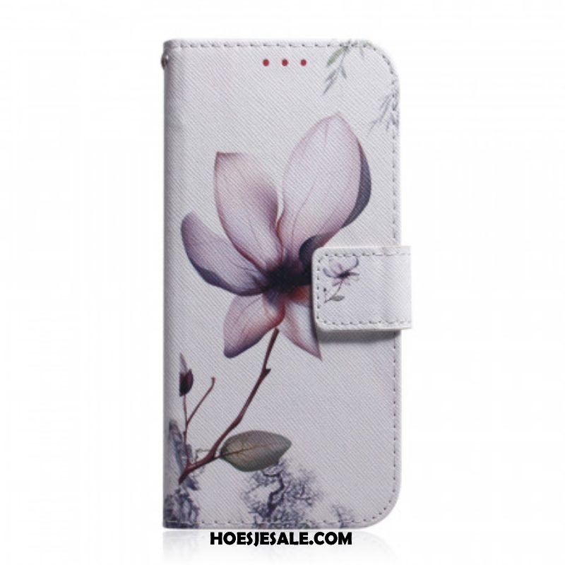 Folio-hoesje voor Samsung Galaxy S22 Ultra 5G Bloem Stoffig Roze