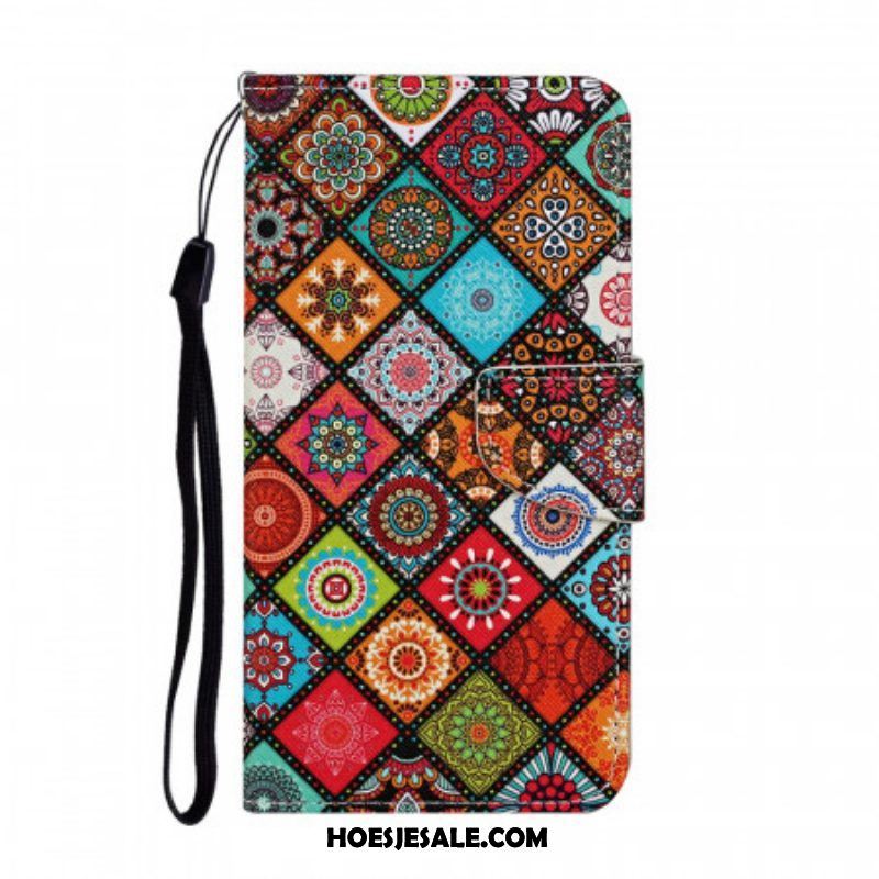 Folio-hoesje voor Samsung Galaxy S22 Ultra 5G Lappendeken Mandala's Met Lanyard