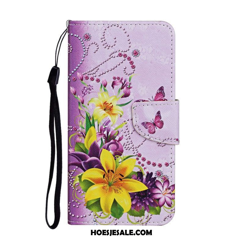 Folio-hoesje voor Samsung Galaxy S22 Ultra 5G Meesterlijke Bloemen Met Riem