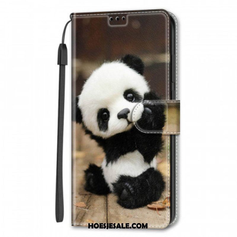 Folio-hoesje voor Samsung Galaxy S22 Ultra 5G Met Ketting Speel Kleine Panda Met Riem