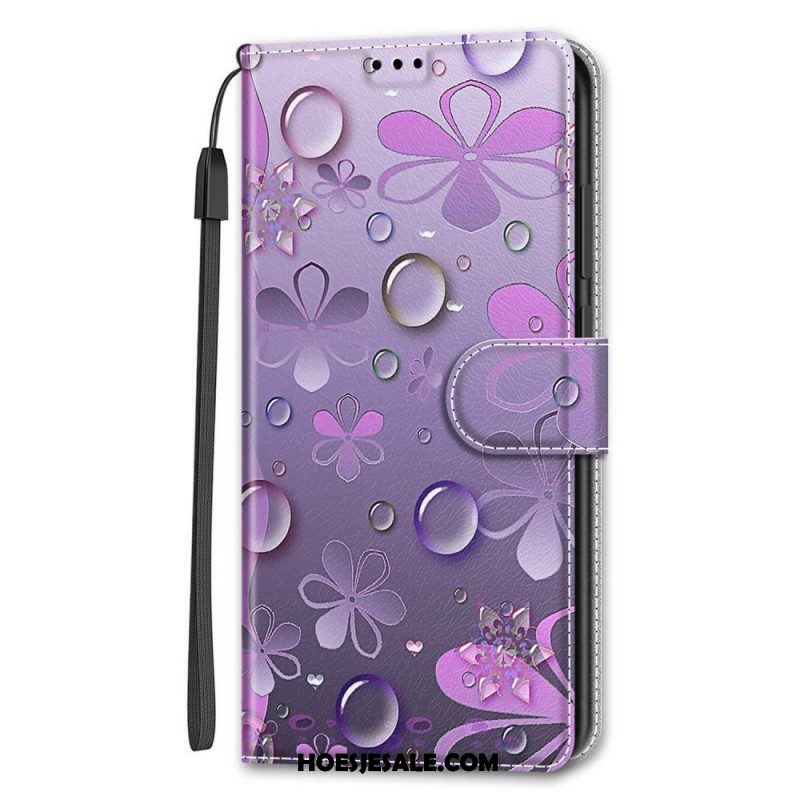 Folio-hoesje voor Samsung Galaxy S22 Ultra 5G Waterdruppels Met Lanyard