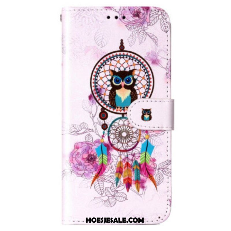 Folio-hoesje voor Samsung Galaxy S23 5G Met Ketting Uil Dromenvanger Met Riem