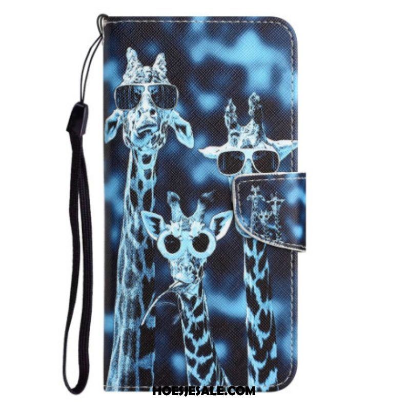 Folio-hoesje voor Samsung Galaxy S23 Plus 5G Met Ketting Alleen Giraffen Met Riemen