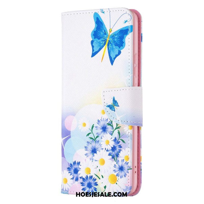 Folio-hoesje voor Xiaomi 12 / 12X Geschilderde Vlinders En Bloemen