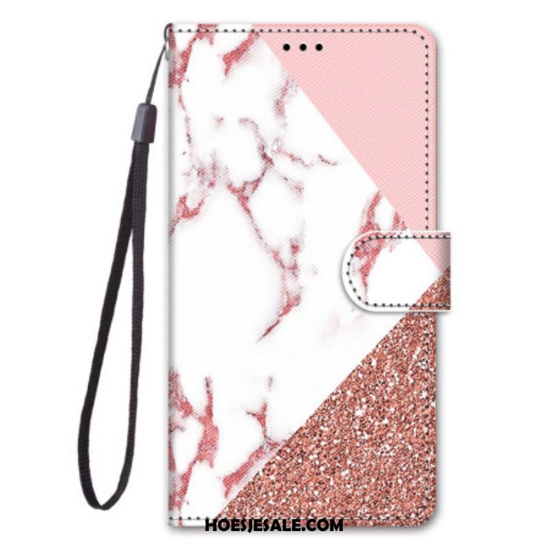 Folio-hoesje voor Xiaomi 12 / 12X Marmer En Glitterdriehoek