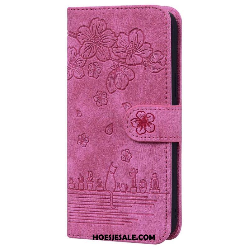 Folio-hoesje voor Xiaomi 12 / 12X Met Ketting Bloemen String Kat