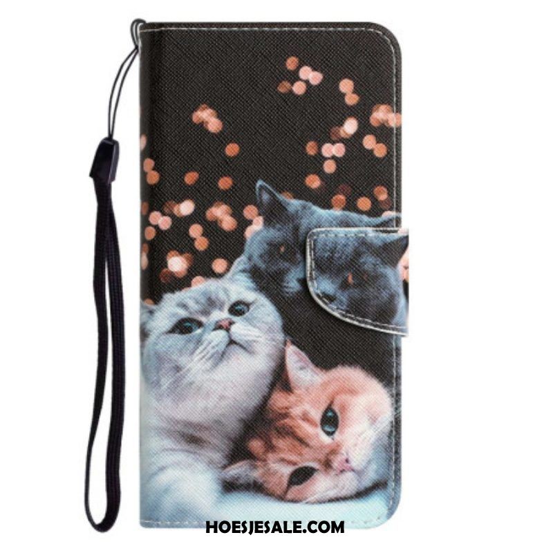 Folio-hoesje voor Xiaomi 12T / 12T Pro Met Ketting Drie Strappy Cats