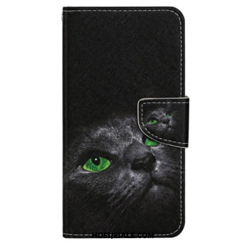 Folio-hoesje voor Xiaomi 12T / 12T Pro Met Ketting Kat Met Groene Ogen In Riem