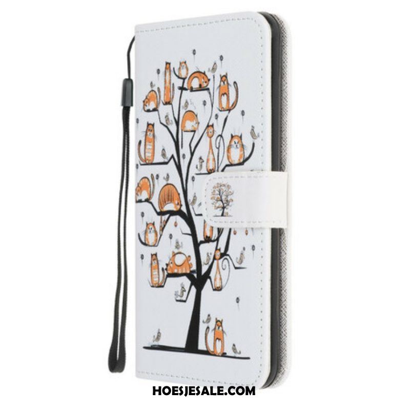 Folio-hoesje voor iPhone 13 Mini Met Ketting Funky Cats Met Riem