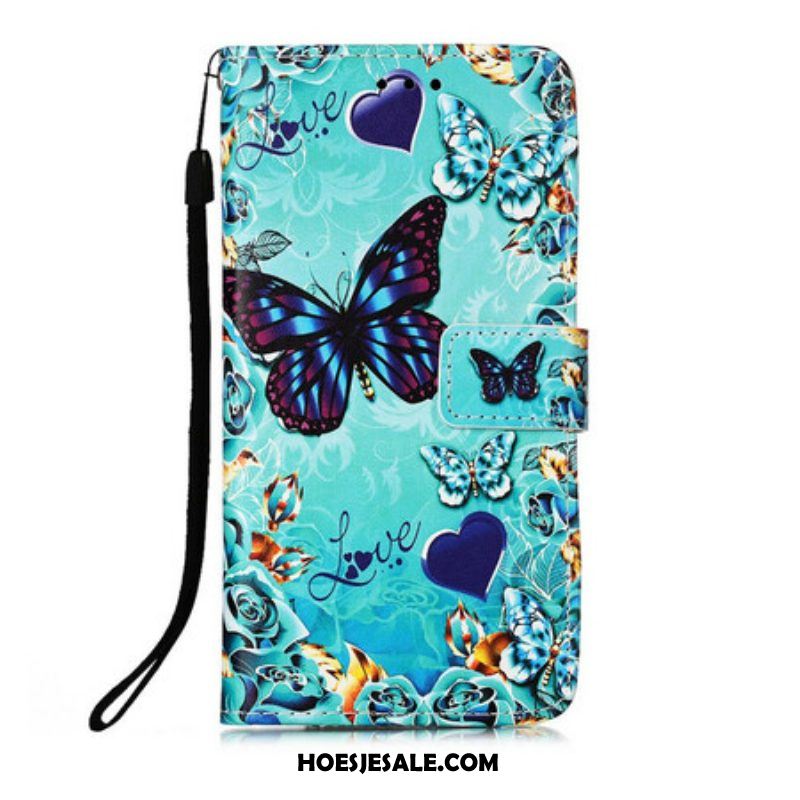 Folio-hoesje voor iPhone 13 Mini Met Ketting Hou Van Vlinders Strappy