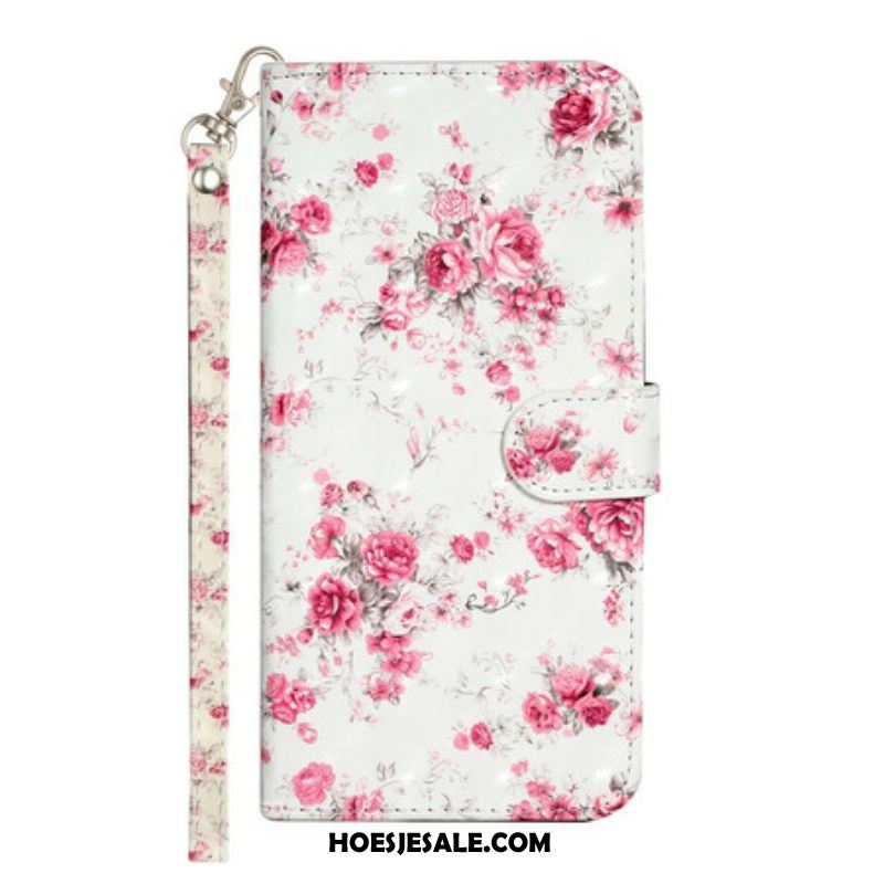 Folio-hoesje voor iPhone 13 Pro Max Met Ketting Band Lichtvlek Bloemen