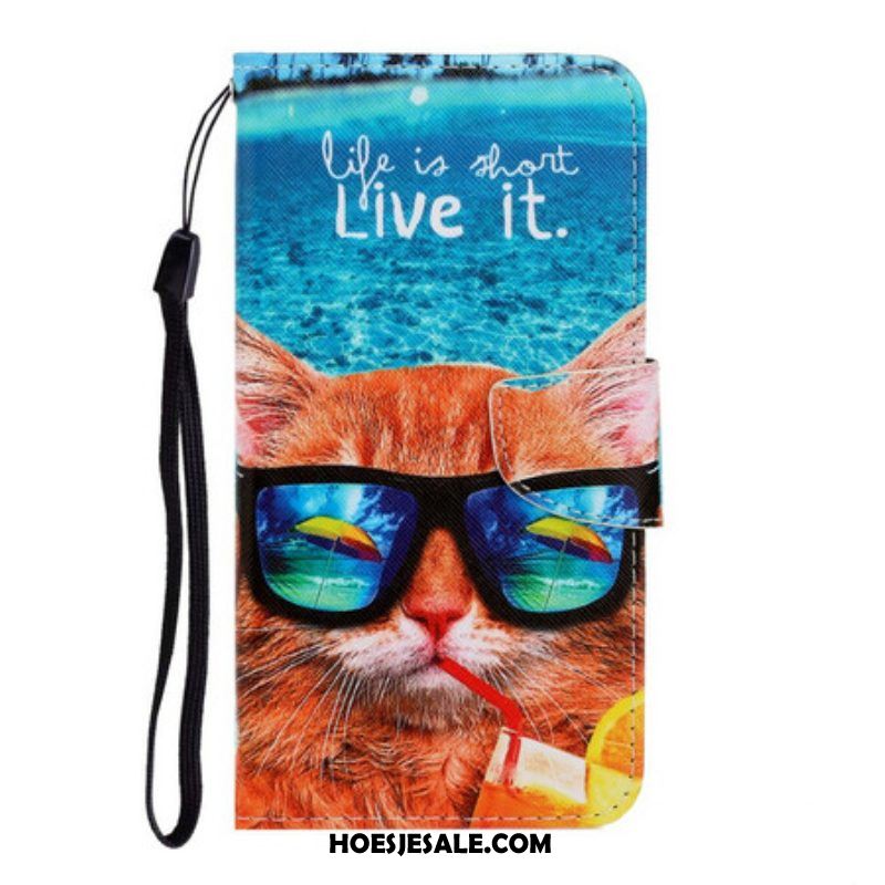 Folio-hoesje voor iPhone 13 Pro Met Ketting Kat Live It Strappy