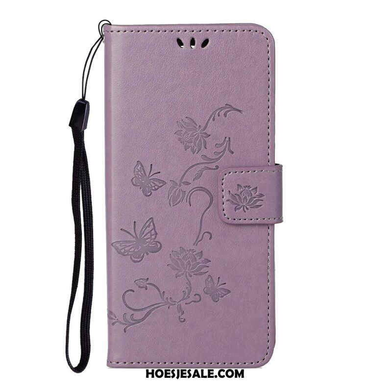 Folio-hoesje voor iPhone 13 Pro Met Ketting Vlinders En Bloemen Riem