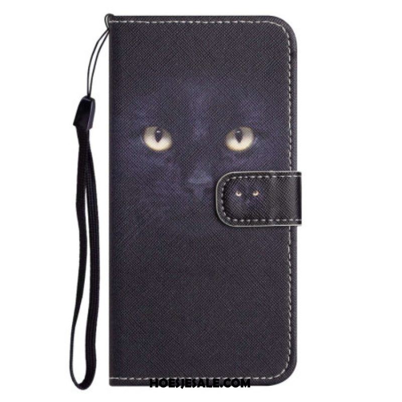 Folio-hoesje voor iPhone 14 Plus Met Ketting Zwarte Kat Met Riem